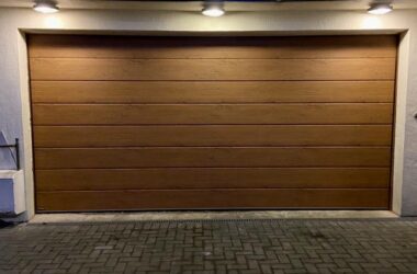 Carteck GSW40 Insulated Large Ribbed Golden Oak Automated Sectional Garage Door